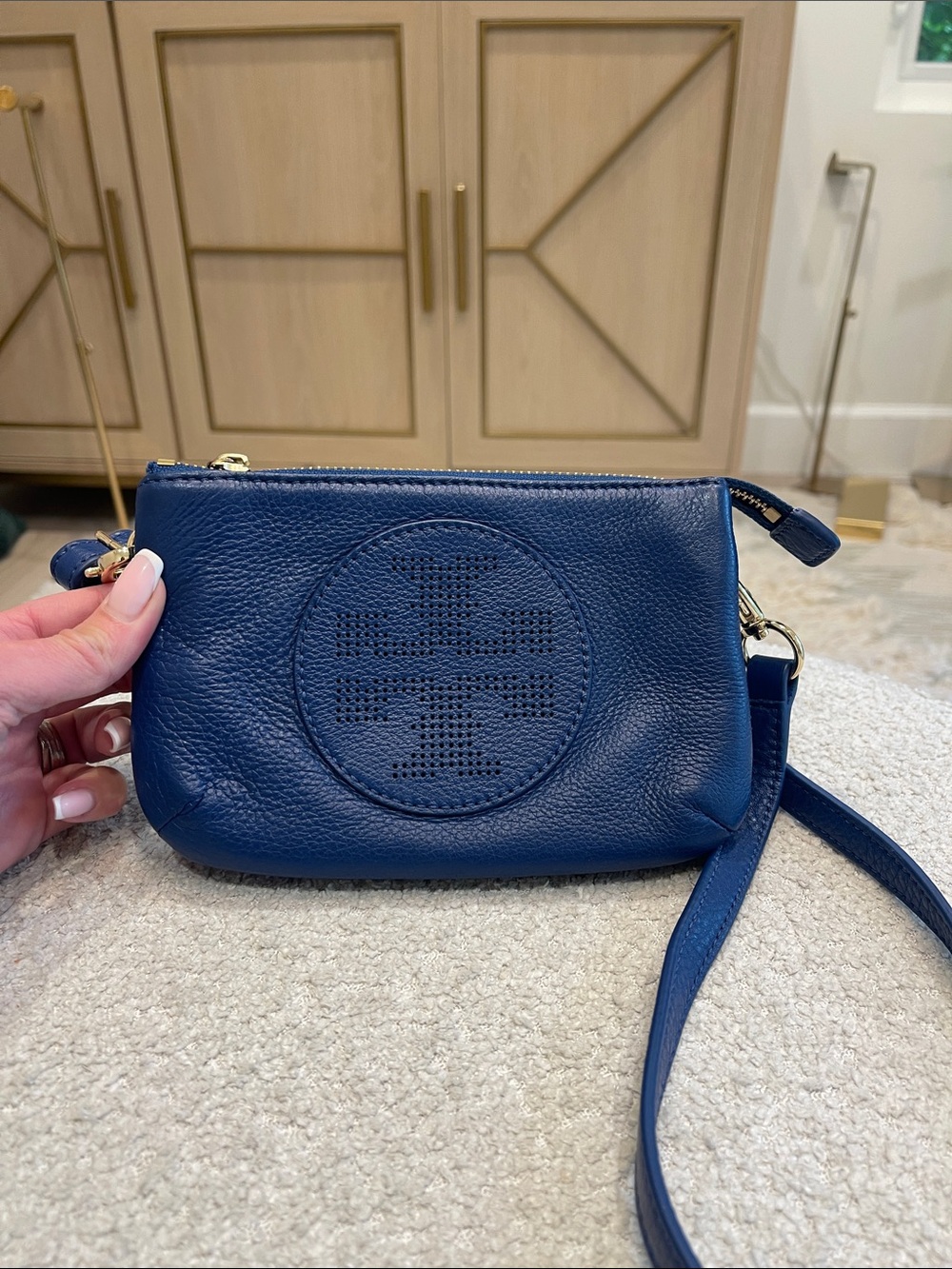 Tory Burch Blue Perforated Logo Crossbody